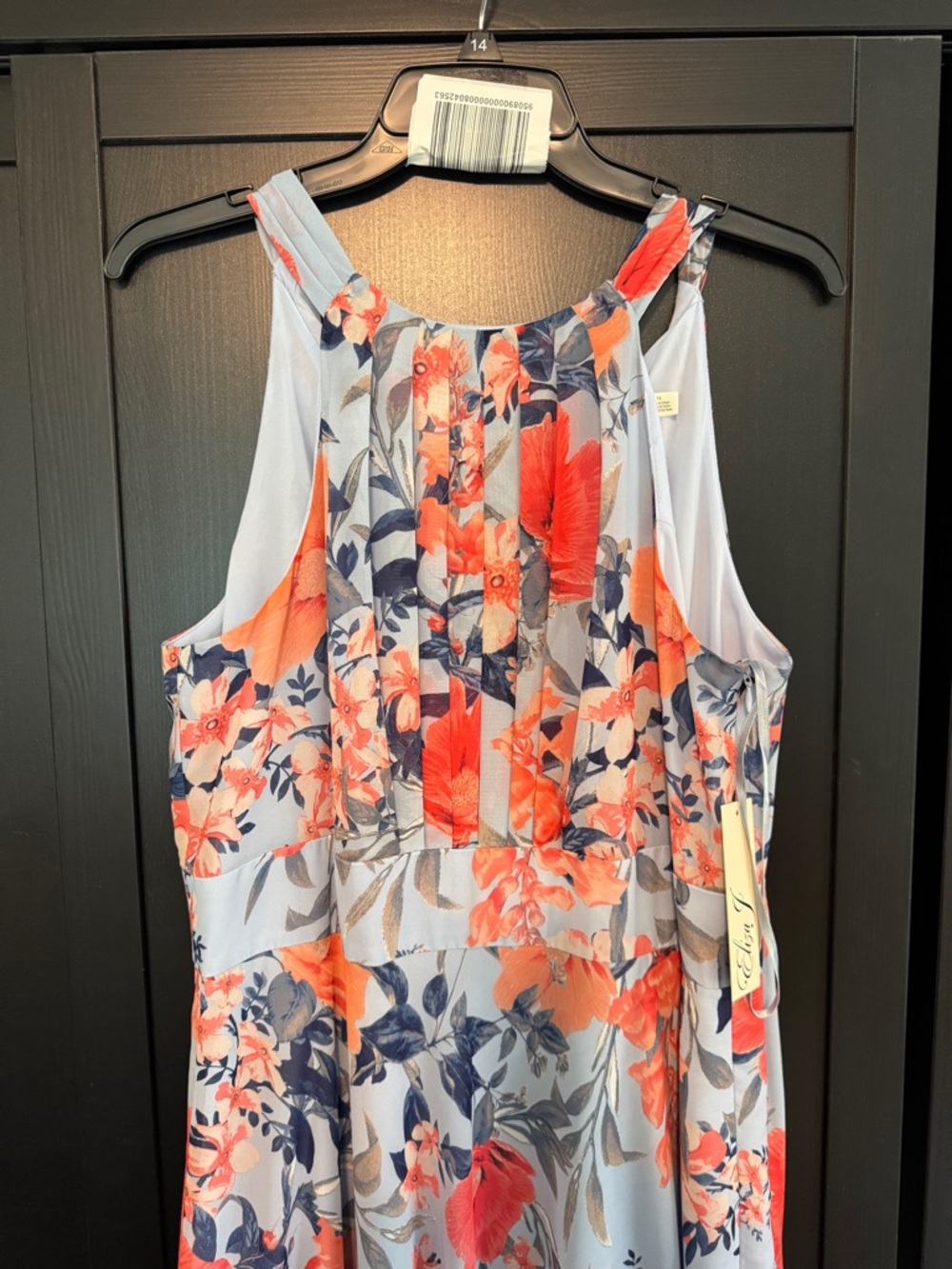 Eliza J Size 14 Floral Halter Maxi Dress in Coral, Light Blue & Navy - Picture 4 of 9